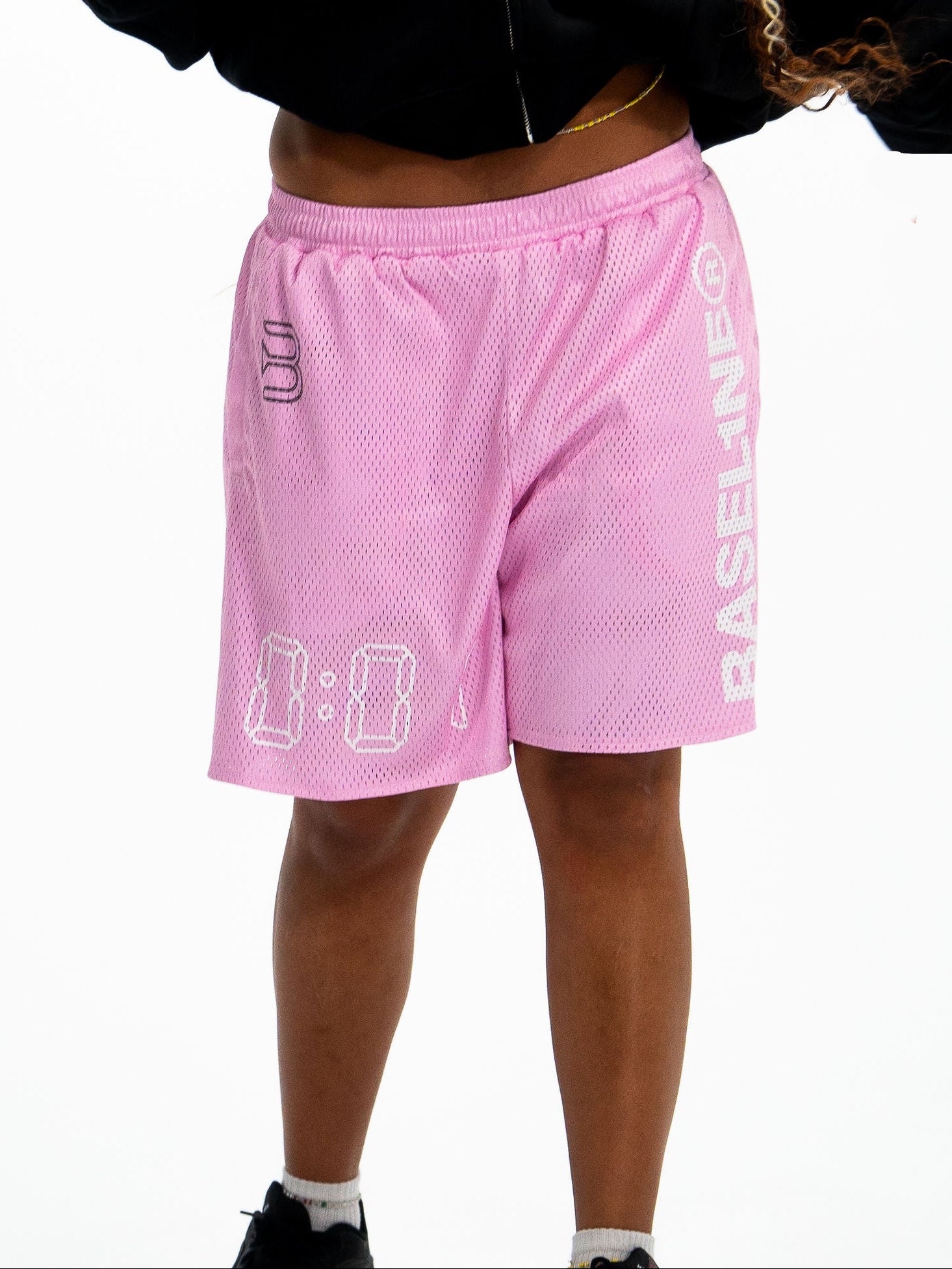 0:01 Mesh Shorts in Pink/White