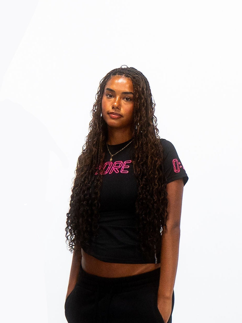 0:01 Compression Tee in Black/Pink