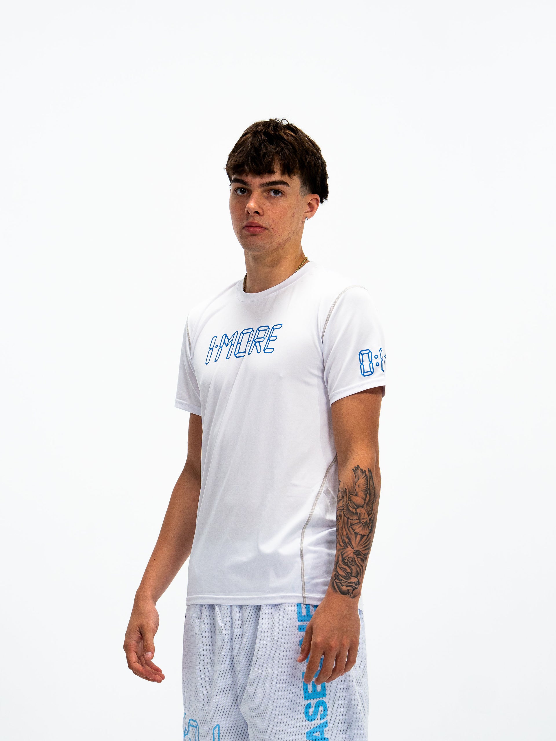0:01 Compression Tee in White/Blue