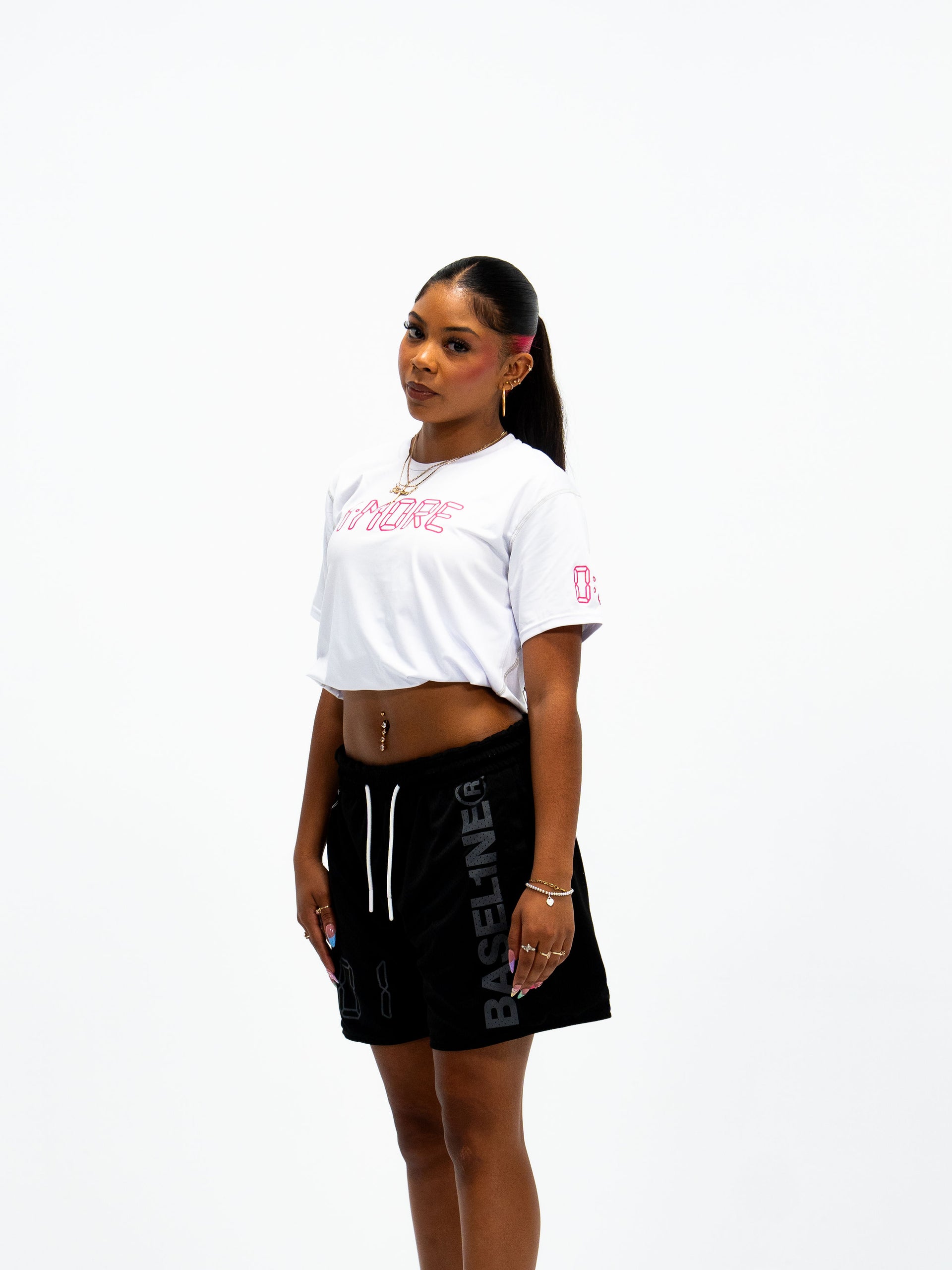 0:01 Compression Tee in White/Pink